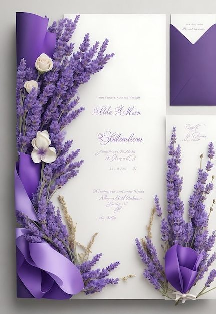 Photo purple flowers on a card that says'the wedding of the year '