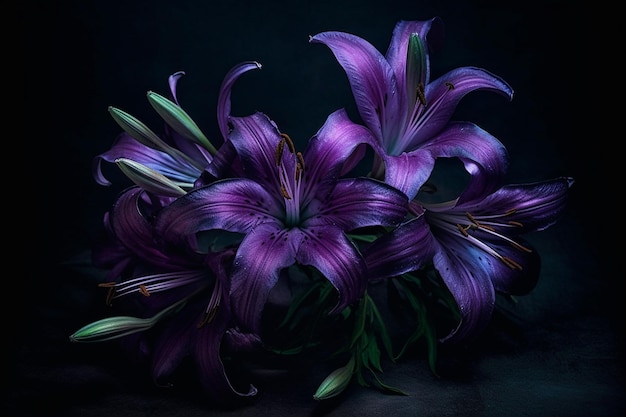 Purple flowers on a dark background