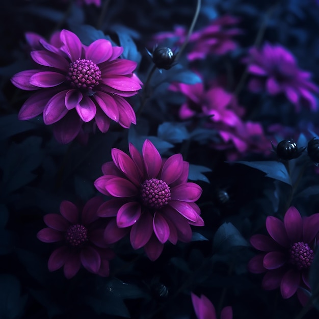 Purple flowers on dark background