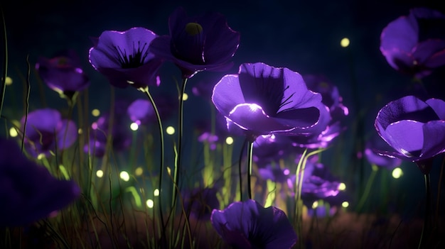 Purple flowers in the dark