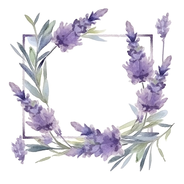 Purple flowers frame on a white background. watercolor illustration.