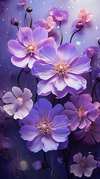 Purple Flowers Growing with Green Leaves on Top