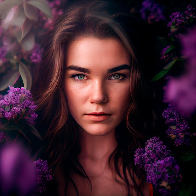 Purple flowers Illustration created by Generative AI technology