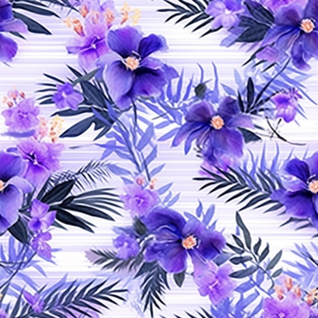 Purple flowers and leaves on a white background generative ai