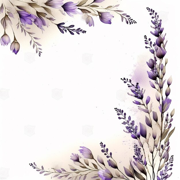 фиолетовые цветы и листья на белом фоне с пространством для текста