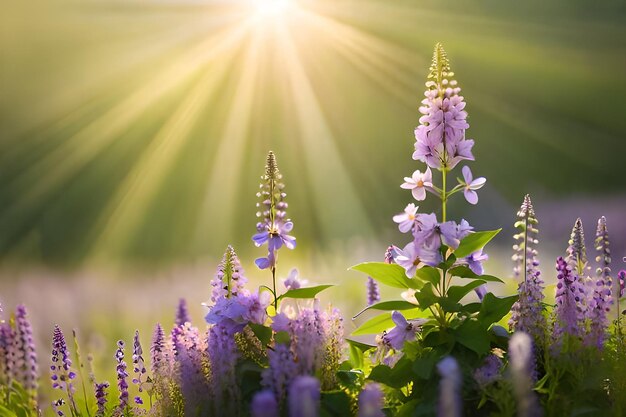 Photo purple flowers in the morning sun