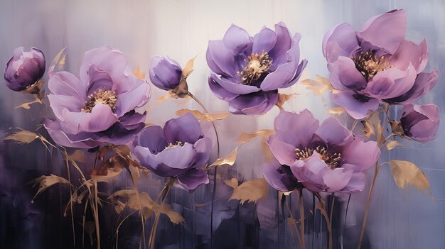 Photo purple flowers painted with oil paints