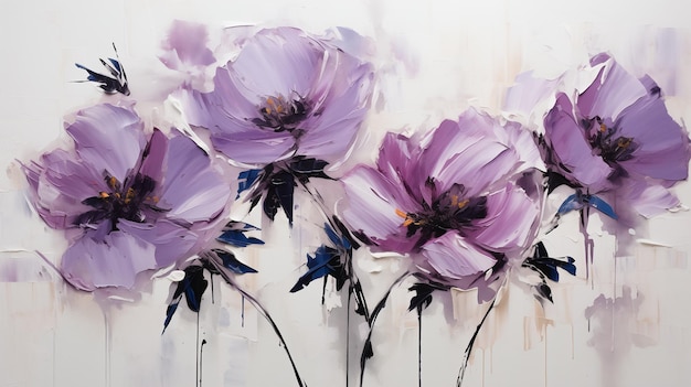 Photo purple flowers painted with oil paints