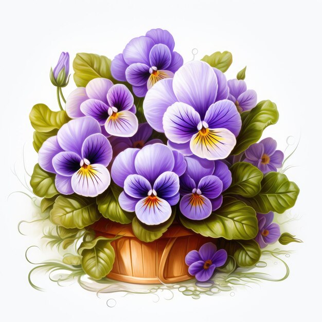 Purple Flowers Pansies in a Basket