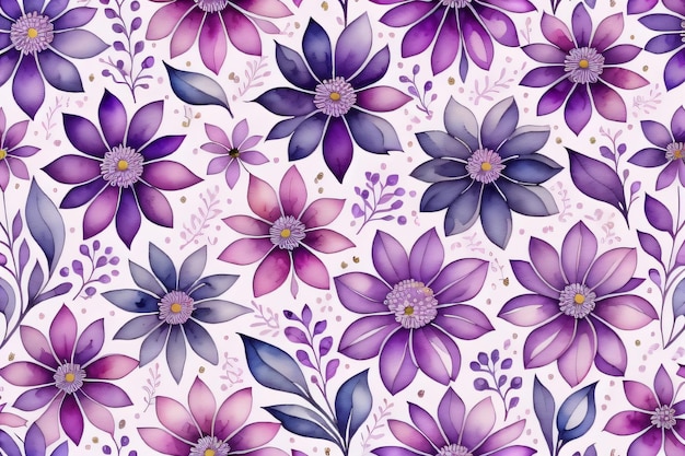 Purple flowers pattern on a white background wallpaper generative ai