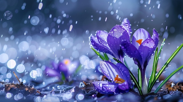 Photo purple flowers in the rain