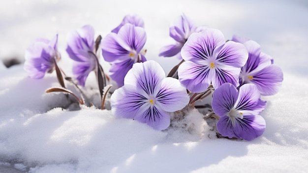 Purple flowers in snow