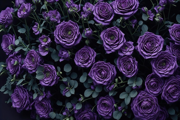 Purple flowers that are purple and are in a dark room