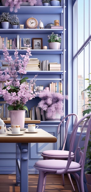 Purple flowers in a vase on a table