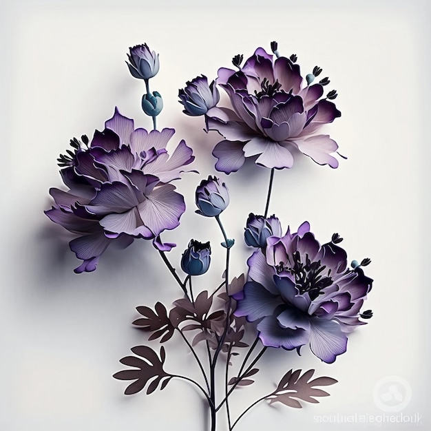 purple flowers on a white background Artificial Intellegence