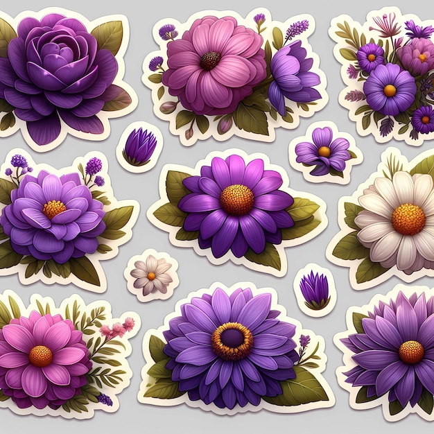 фиолетовые цветы на белом фоне наклейки иллюстрации