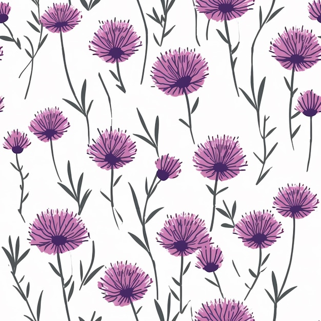 Purple flowers on a white background with a black outline generative ai