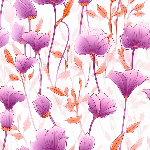 purple flowers on a white background with orange leaves generative ai