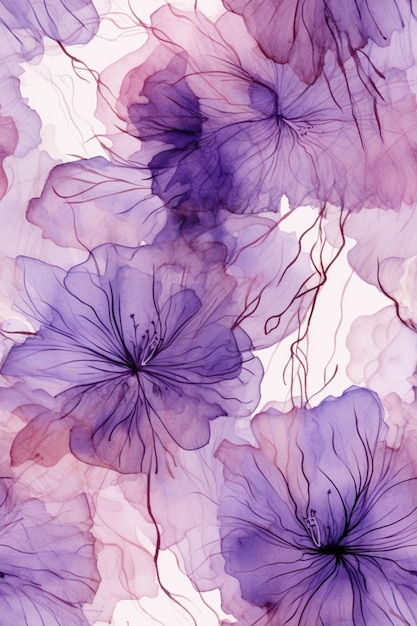 Purple flowers on a white background with a pink background generative ai