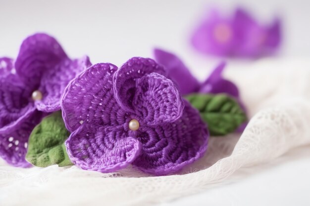 Purple flowers on a white cloth