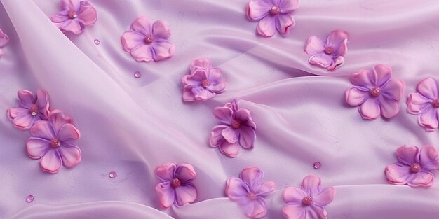 Purple flowers on a white fabric with a pink background generative ai