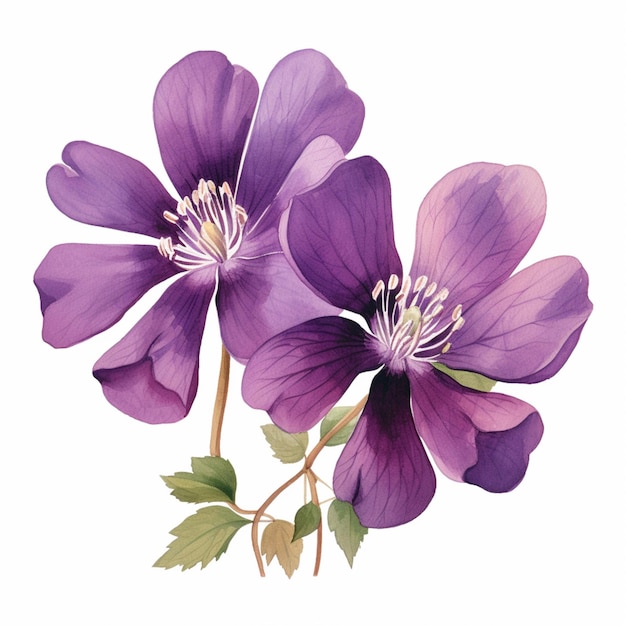 Photo purple flowers with green leaves on a white background generative ai