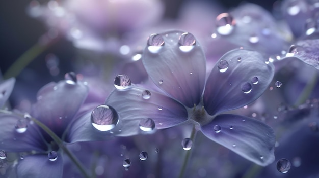 Purple flowers with the raindrops on them