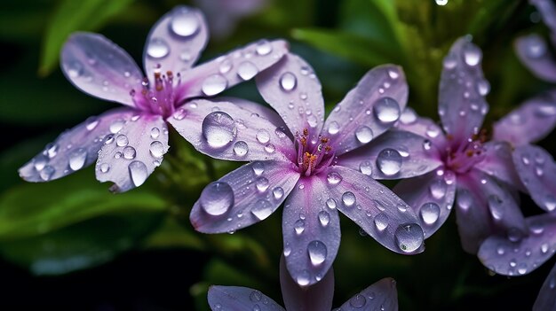 Purple flowers with water drops on the petals after the rain