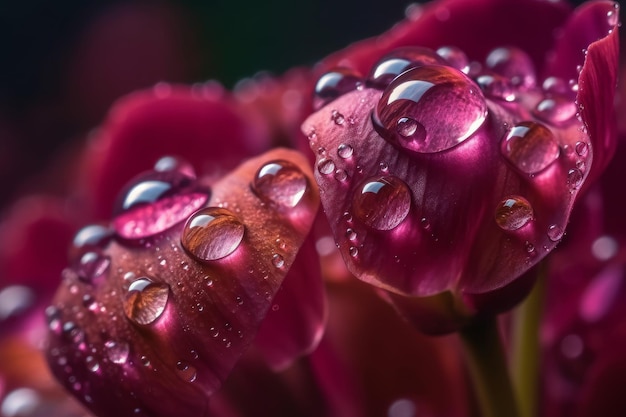 花びらに水滴が付いた紫色の花