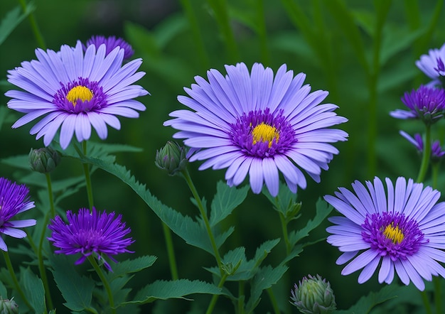 Purple flowers with a yellow center