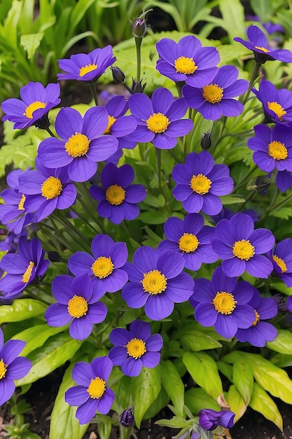 黄色い中心部を持つ紫色の花が庭で育つ