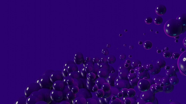 Purple flying glossy bubbles 3d render background. ai data protection concept for tech company, business, web development.