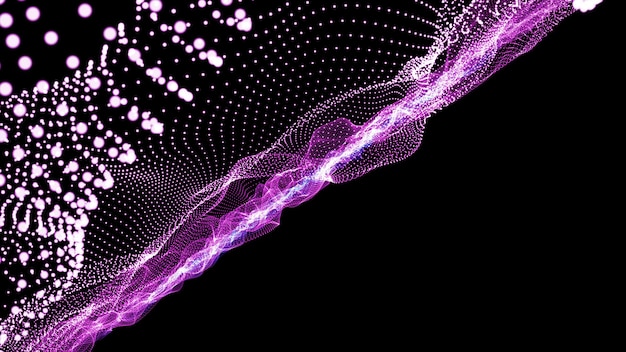 purple flying particles on a black background