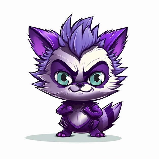 A purple fox with purple eyes and purple eyes stands with his arms crossed.