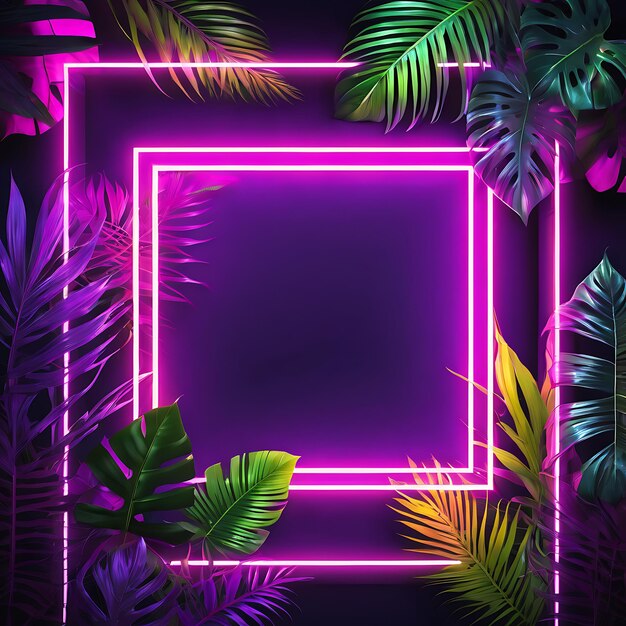 Foto una cornice viola con foglie di palma e un quadrato con una cornice che dice palme