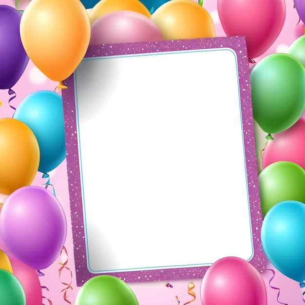 a purple frame with a purple border and balloons on it