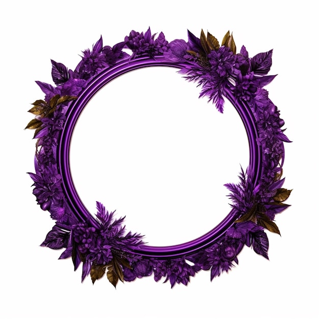 A purple frame with purple flowers and leaves on it.