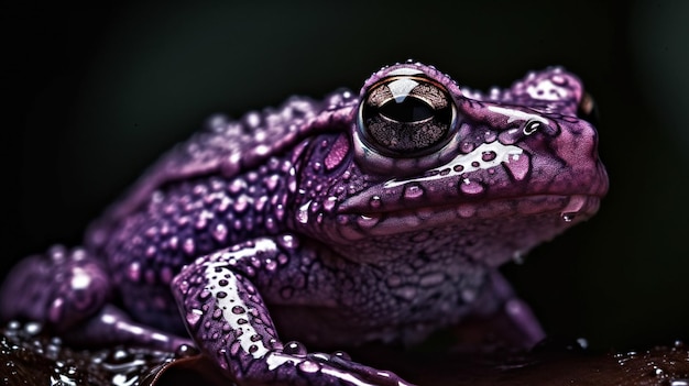 A purple frog with a black background