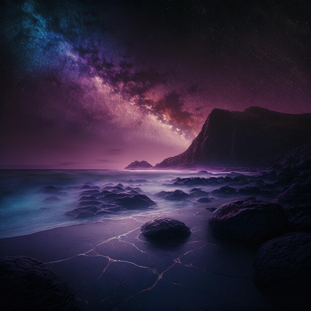 purple galaxy background beach precious stones