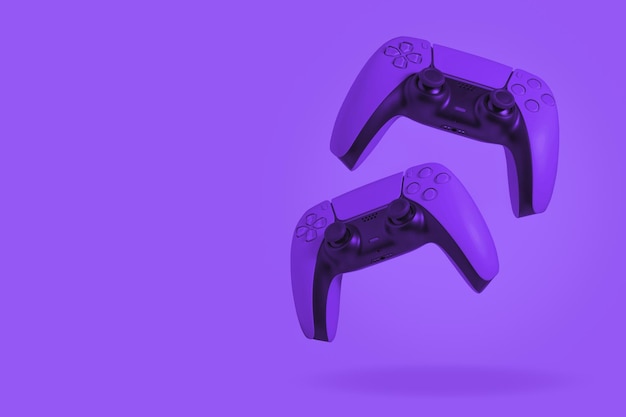 Purple game controllers on purple background