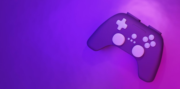 Photo purple gamepad joystick on ourple color 3d rendering illustration