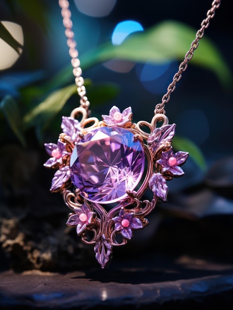 紫色の宝石のネックレス ペンダント デザインの豪華な