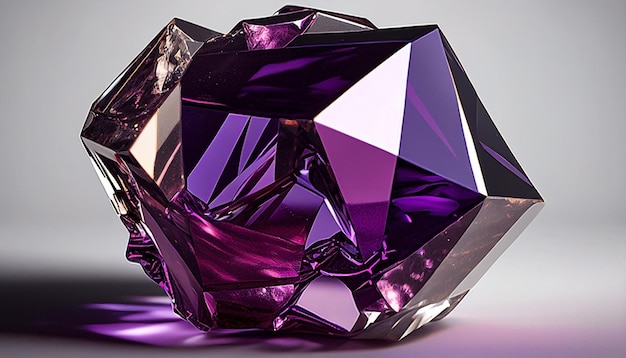 A purple gemstone sits on a table with purple crystals.