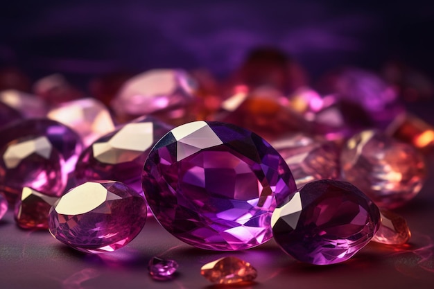 Purple gemstones on a purple background