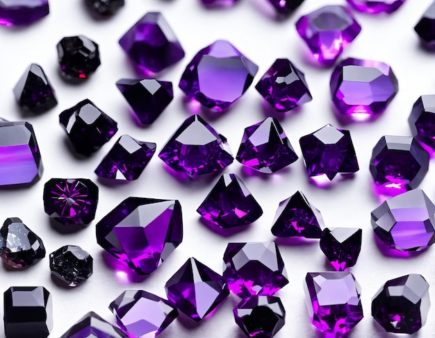 Purple gemstones on a white background