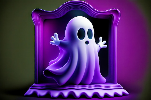 Purple ghost in purple frame with black light in the background Generative AI