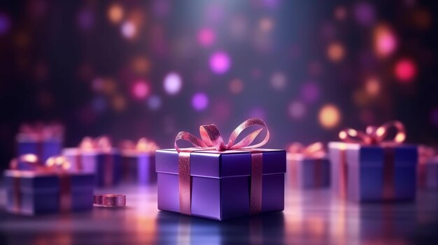 Purple Gift Box with purple ribbon and black background