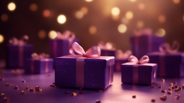 Purple Gift Box with purple ribbon and black background