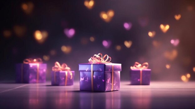 Purple Gift Box with purple ribbon and black background