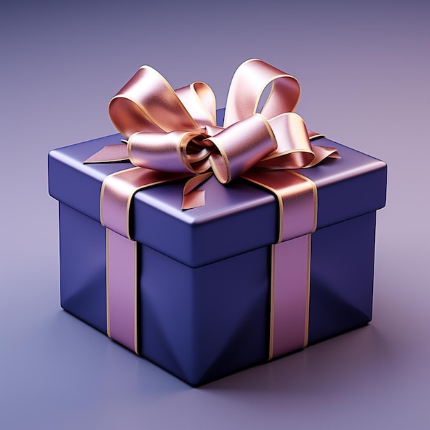 Фото Фиолетовая подарочная коробка с лентой сбоку в стиле темно-синего и золотого